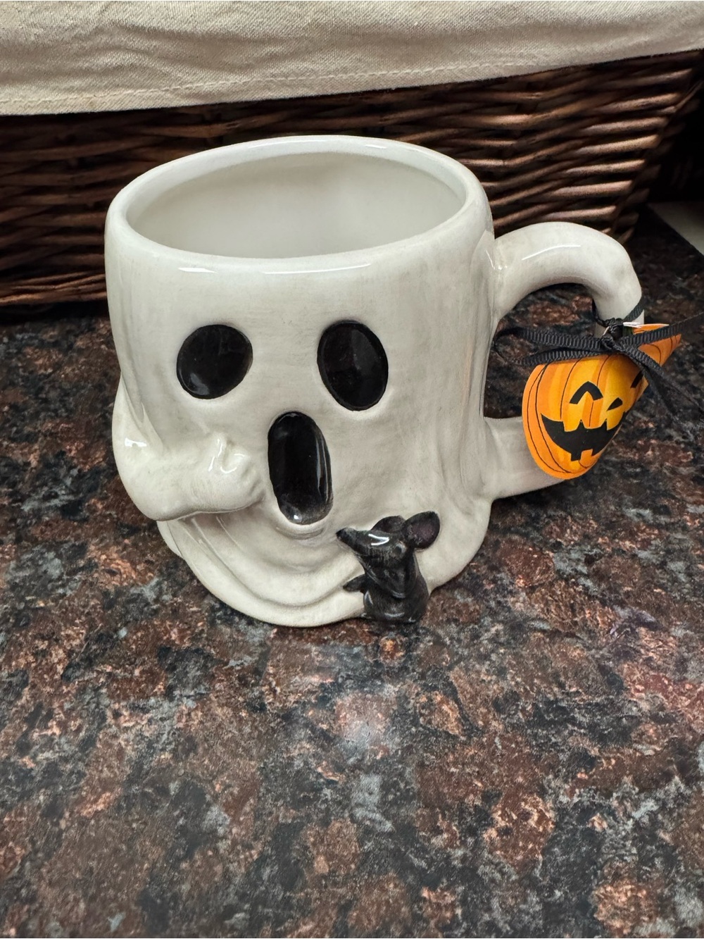 Ghost & Mouse Ceramic Mug - White Halloween Coffee Cup